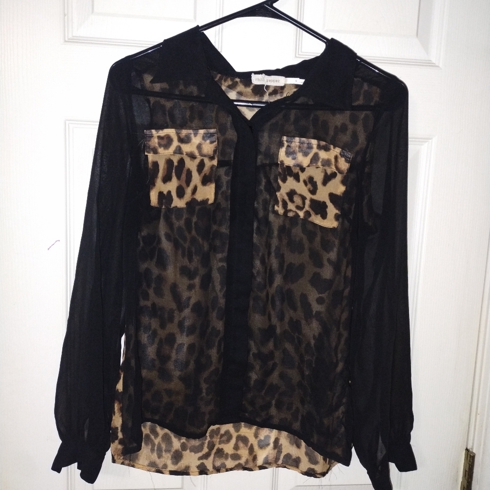 Blu Pepper Sheer Black and Brown Long Sleeve Blouse